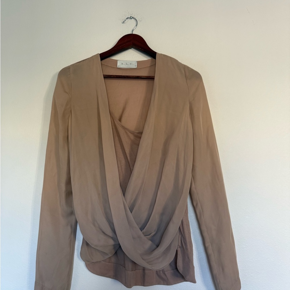 A.L.C. Silk Women's Tan Draped Blouse